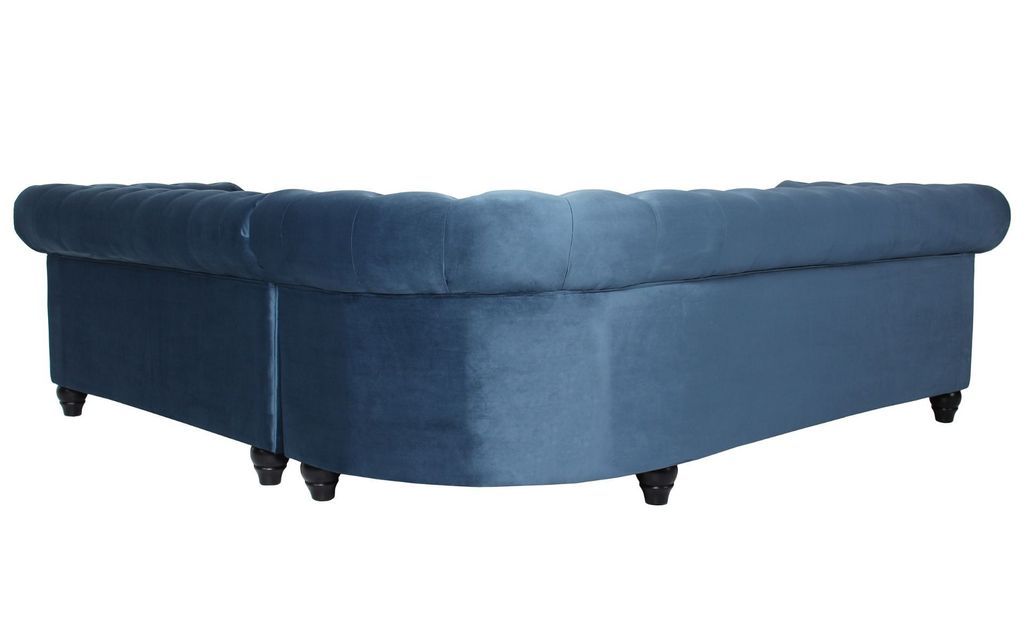 Canapé d'angle droit 5 places velours bleu Vatsi 220 cm - Photo n°4