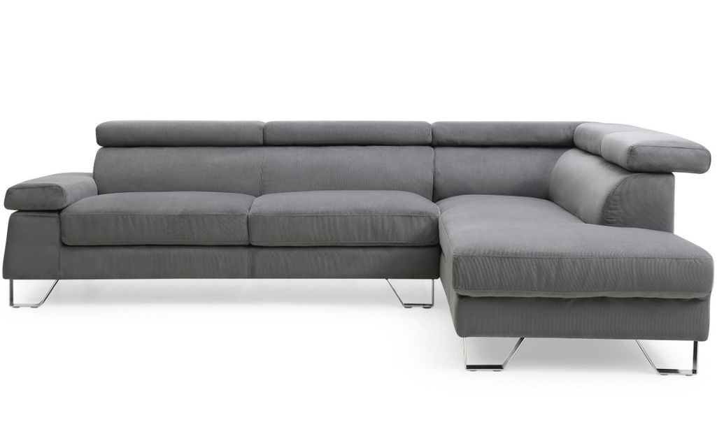 Canapé d'angle droit à têtières velours gris foncé Alphos 260 cm - Photo n°1