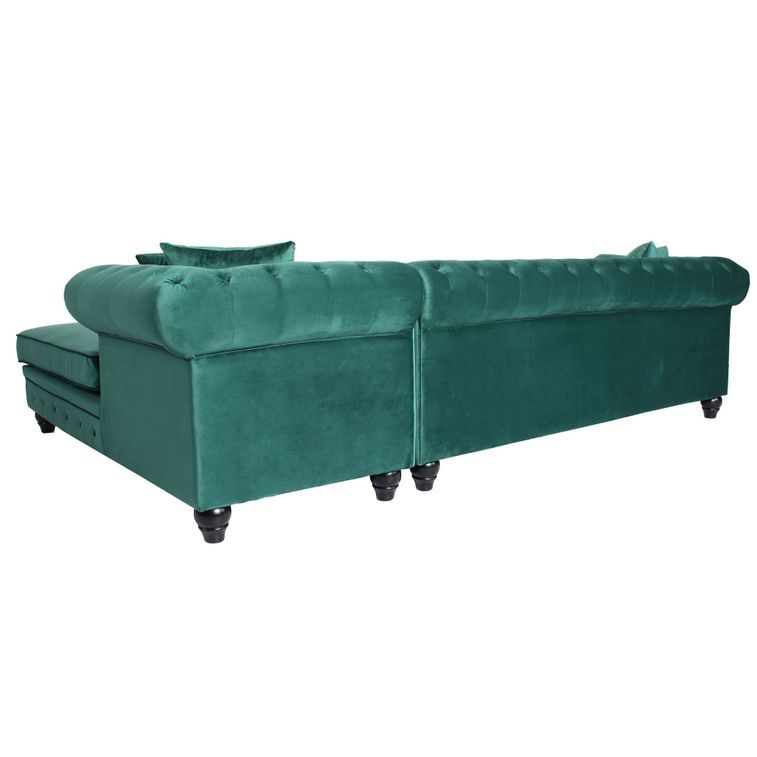 Canapé d'angle droit chesterfield velours vert Rosee - Photo n°2