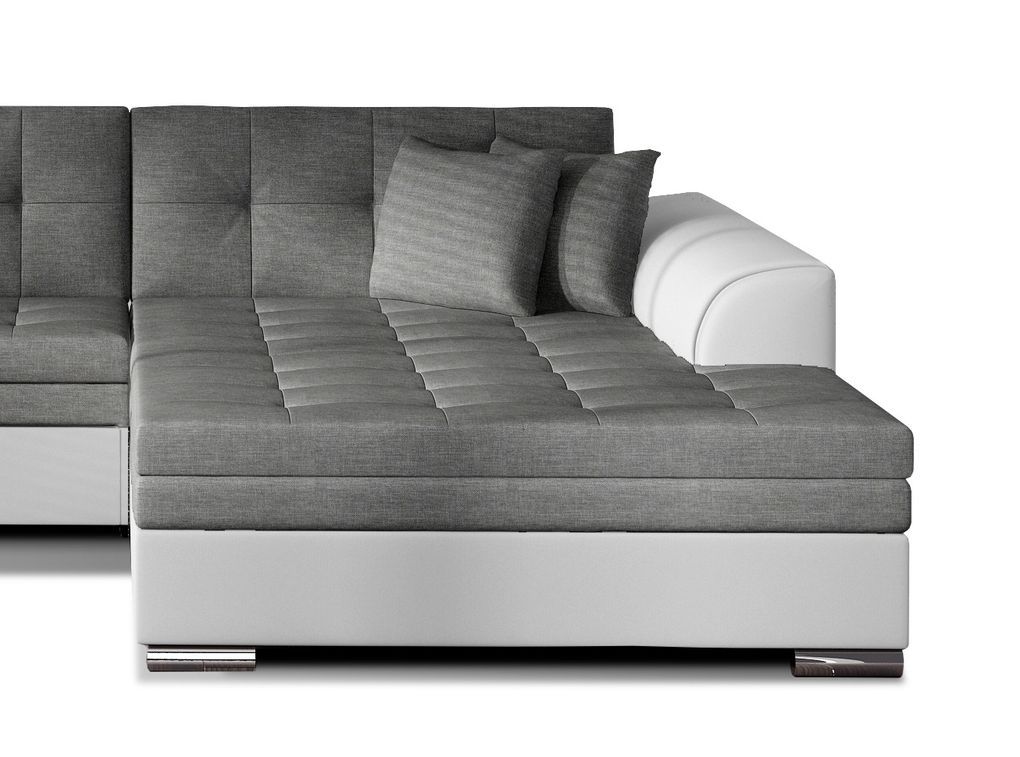 Canapé d'angle droit convertible 4 places tissu gris foncé et simili blanc Looka 295 cm - Photo n°3