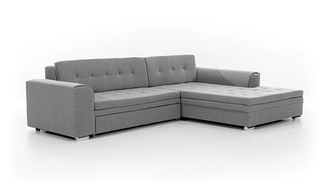 Canapé d'angle droit convertible 4 places tissu gris foncé et simili blanc Looka 295 cm - Photo n°7