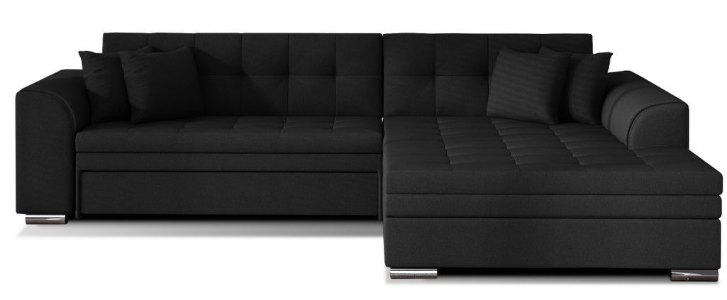 Canapé d'angle droit convertible 4 places tissu noir Looka 295 cm - Photo n°1