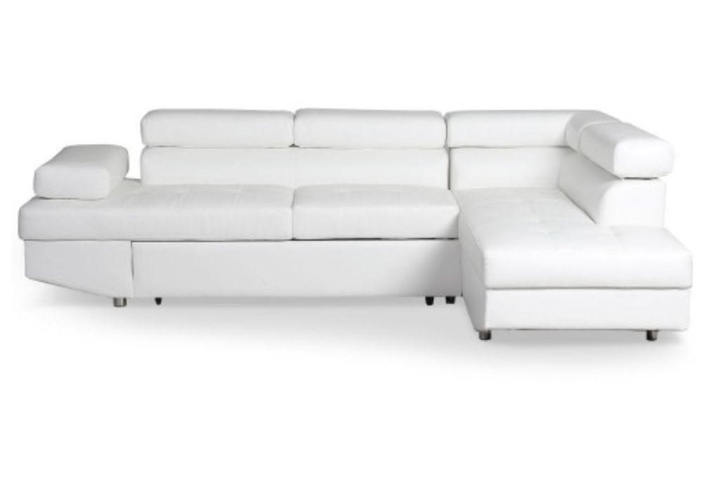 Canapé d'angle droit convertible avec têtières relevables simili cuir blanc Lanzo - Photo n°1