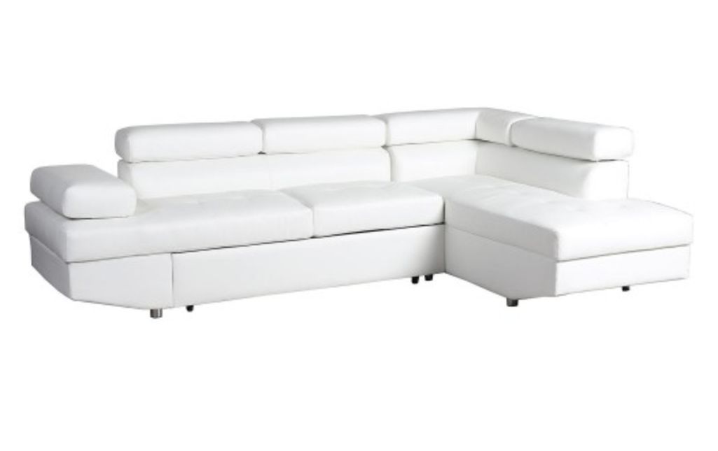 Canapé d'angle droit convertible avec têtières relevables simili cuir blanc Lanzo - Photo n°2
