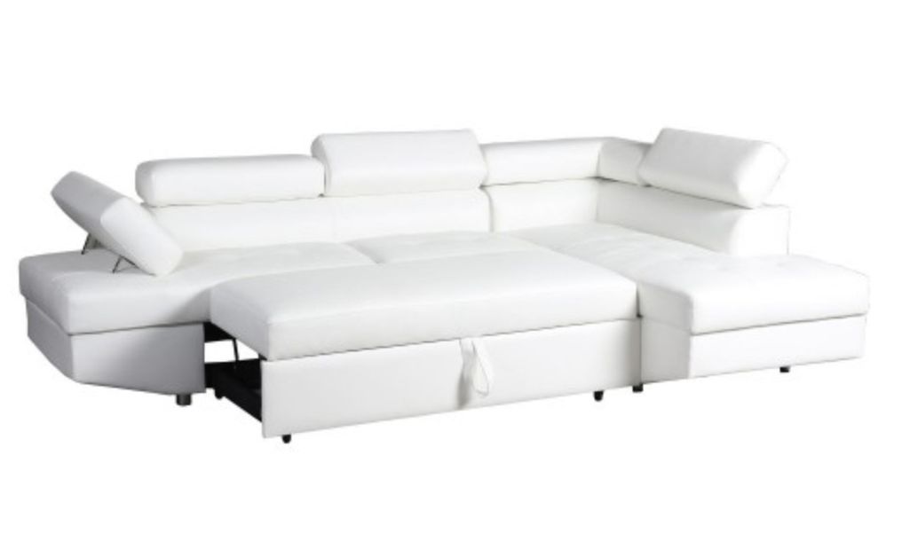 Canapé d'angle droit convertible avec têtières relevables simili cuir blanc Lanzo - Photo n°4