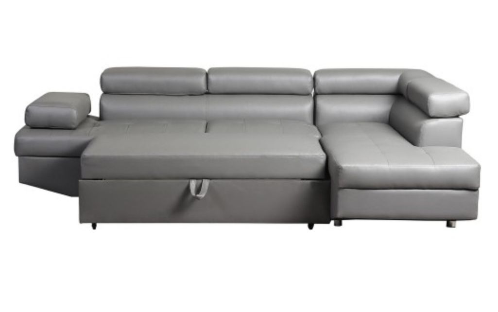 Canapé d'angle droit convertible avec têtières relevables simili cuir gris Lanzo - Photo n°5