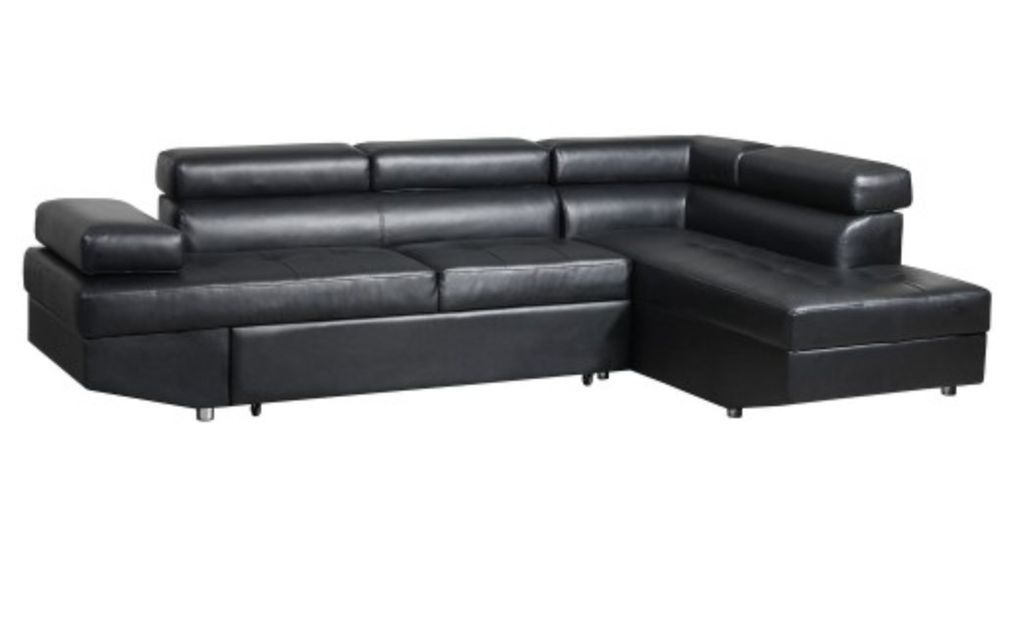 Canapé d'angle droit convertible avec têtières relevables simili cuir noir Lanzo - Photo n°2