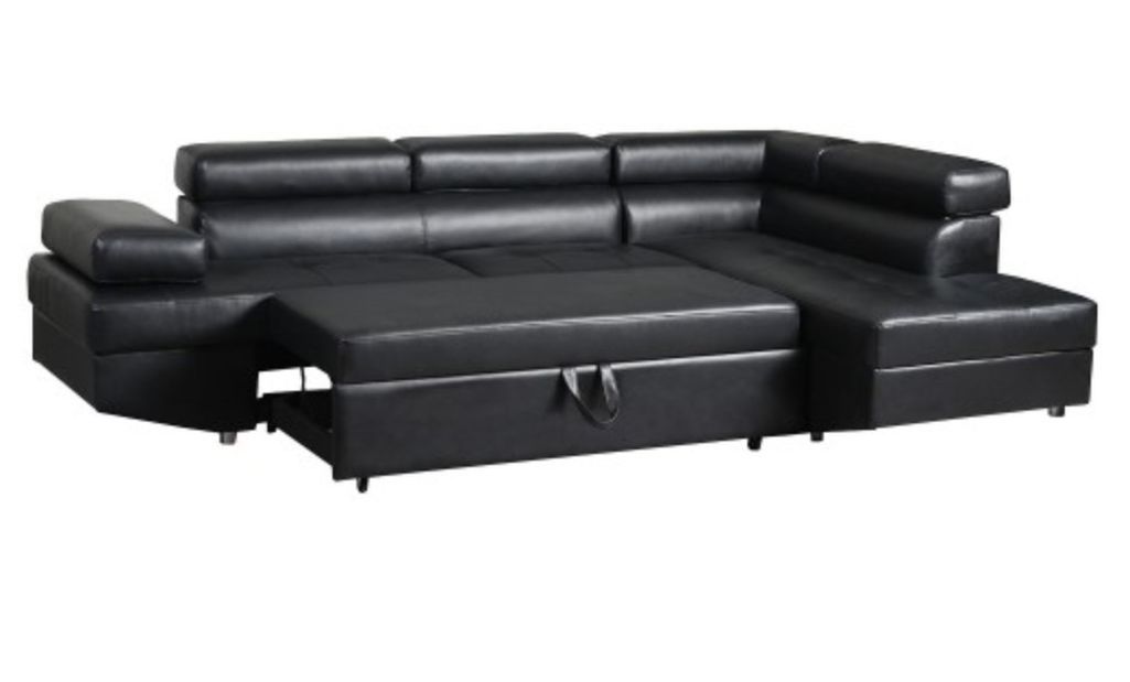 Canapé d'angle droit convertible avec têtières relevables simili cuir noir Lanzo - Photo n°3