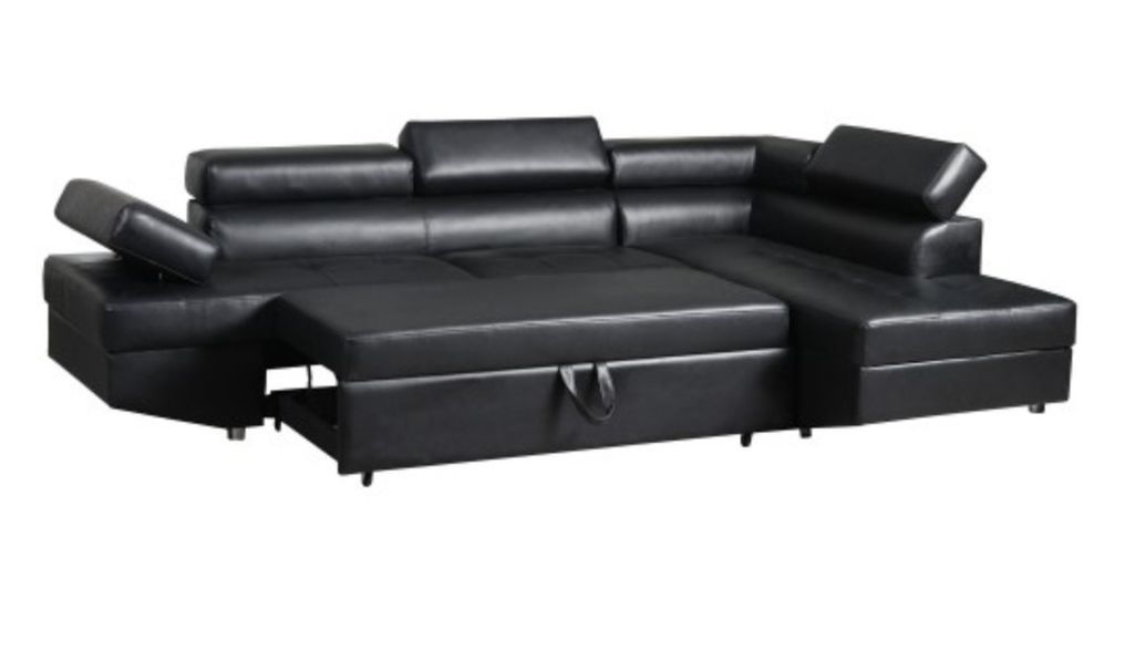 Canapé d'angle droit convertible avec têtières relevables simili cuir noir Lanzo - Photo n°4