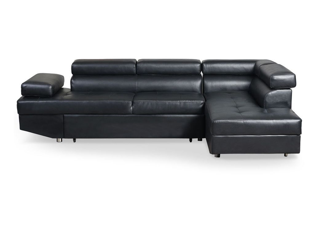 Canapé d'angle droit convertible avec têtières relevables simili cuir noir Lanzo - Photo n°1