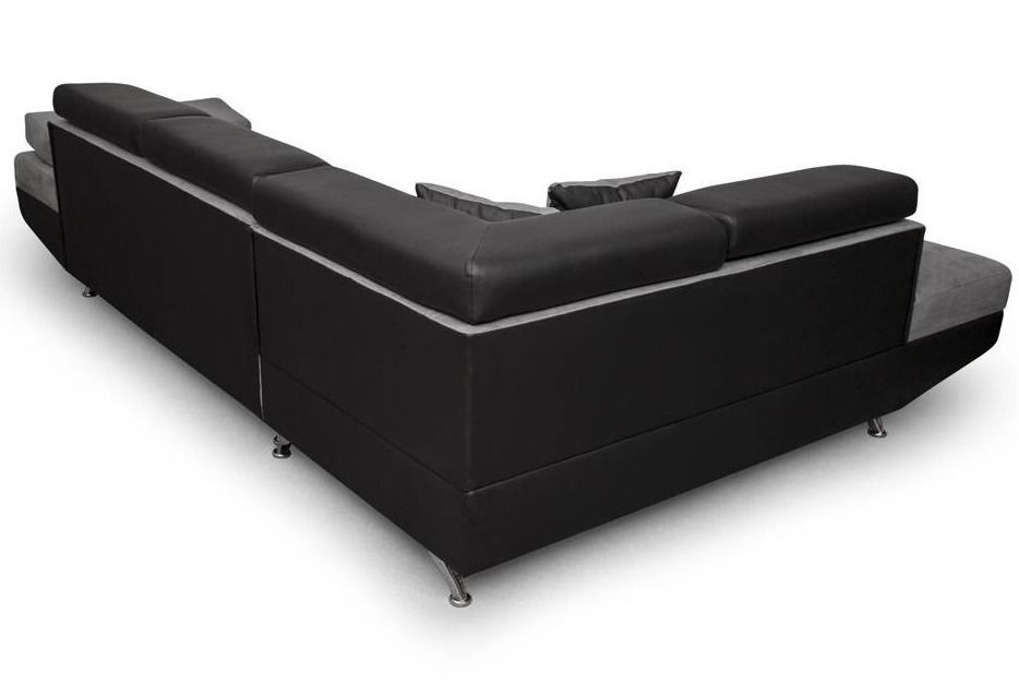Canapé d'angle droit convertible microfibre gris et simili noir Mio 271 cm - Photo n°7