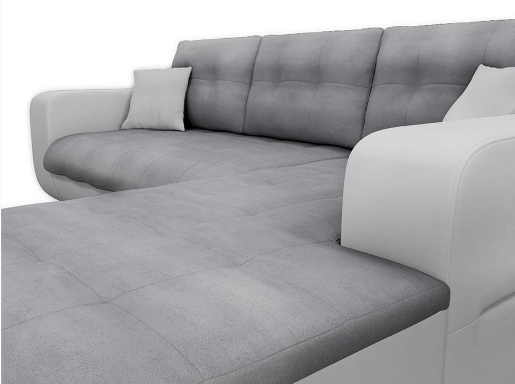 Canapé d'angle droit convertible simili blanc et microfibre gris Moovy 246 cm - Photo n°5