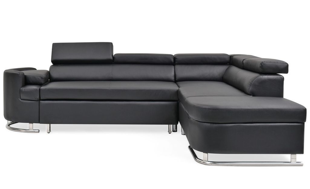 Canapé d'angle droit convertible simili cuir noir Bianca - Photo n°1