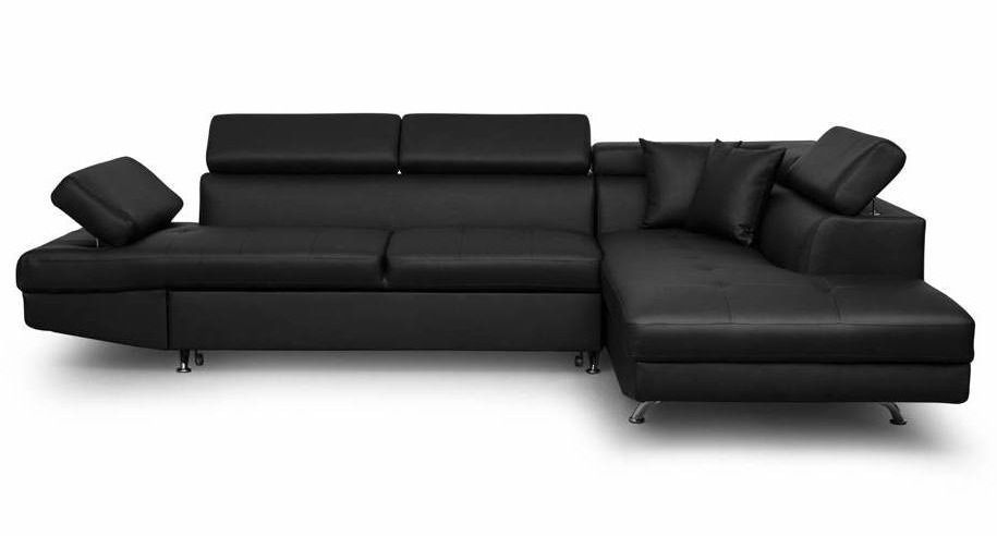 Canapé d'angle droit convertible simili cuir noir Mio 275 cm - Photo n°1