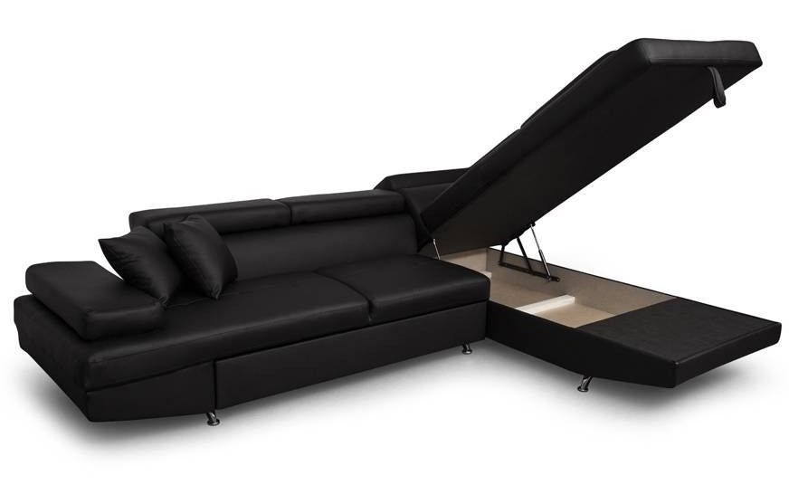 Canapé d'angle droit convertible simili cuir noir Mio 275 cm - Photo n°2