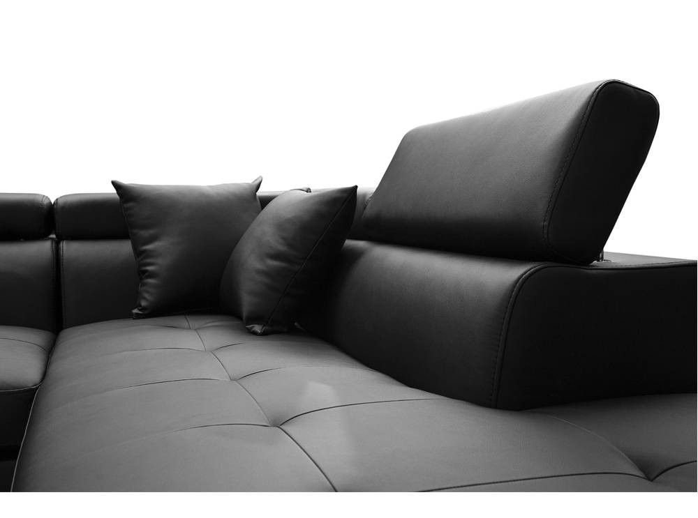 Canapé d'angle droit convertible simili cuir noir Mio 275 cm - Photo n°8