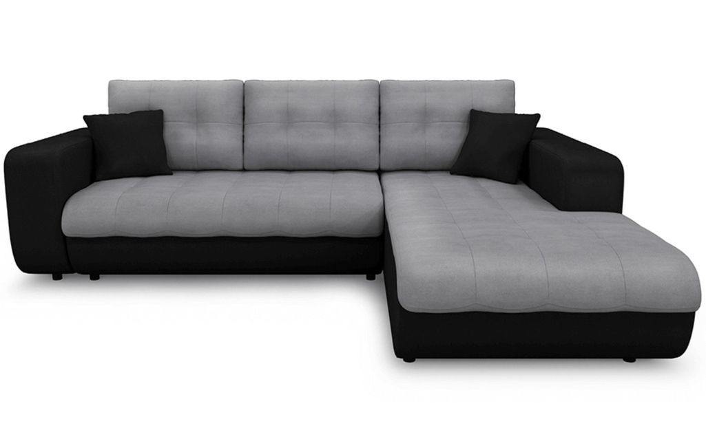 Canapé d'angle droit convertible simili noir et microfibre gris Moovy 246 cm - Photo n°1