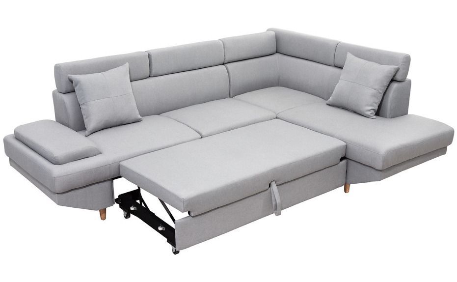 Canapé d'angle droit convertible tissu gris clair Matio 249 cm - Photo n°5