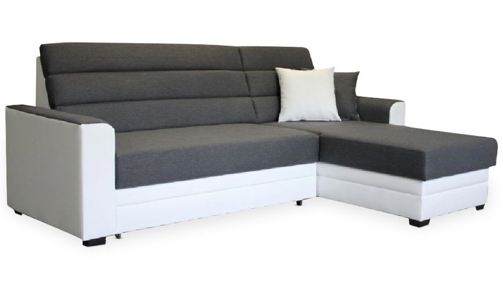 Canapé d'angle reversible convertible tissu gris et simili blanc Unami 236 cm - Photo n°1