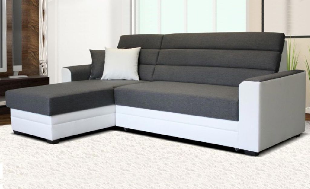 Canapé d'angle reversible convertible tissu gris et simili blanc Unami 236 cm - Photo n°3