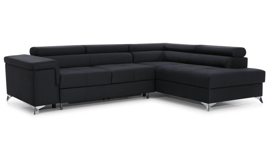 Canapé d'angle droit convertible tissu noir Marido 275 cm - Photo n°1