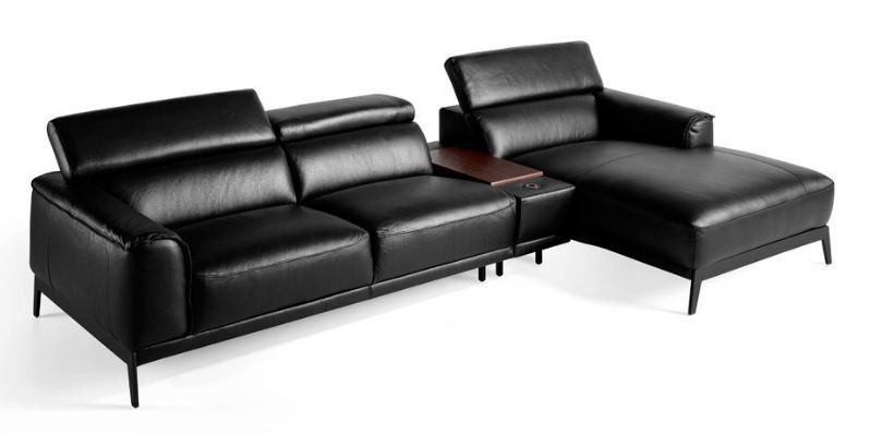 Canapé d'angle droit cuir noir et pieds acier inoxydable Alavy - Photo n°1