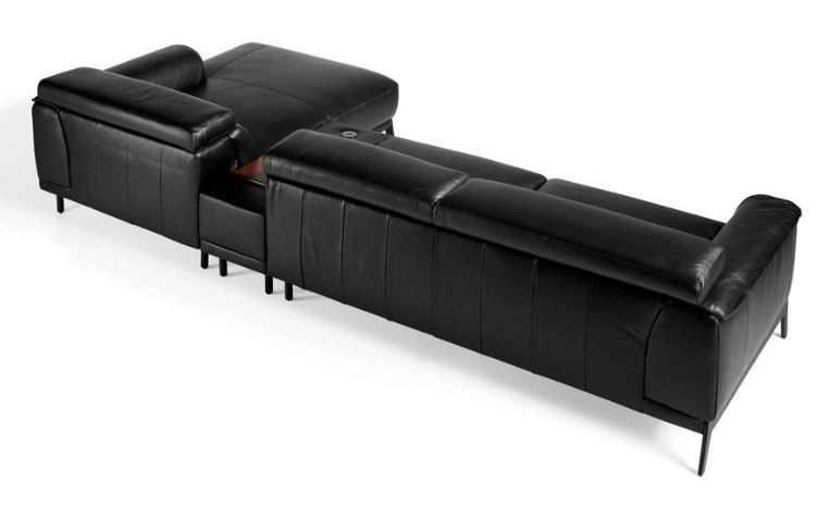 Canapé d'angle droit cuir noir et pieds acier inoxydable Alavy - Photo n°3