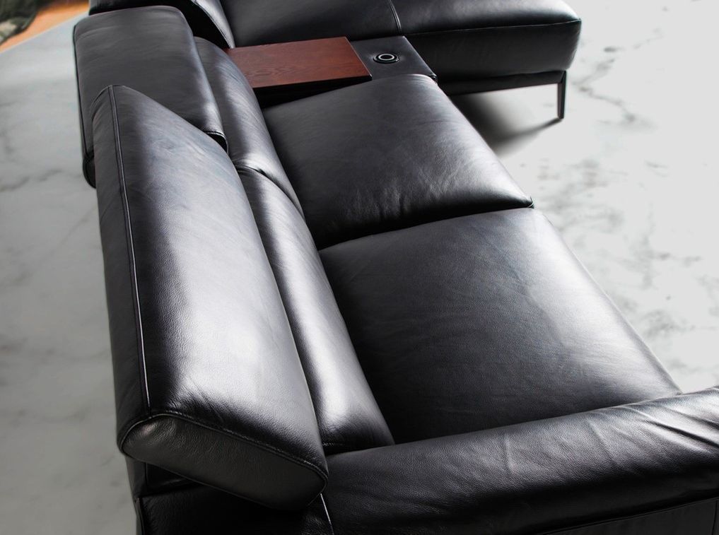 Canapé d'angle droit cuir noir et pieds acier inoxydable Alavy - Photo n°4