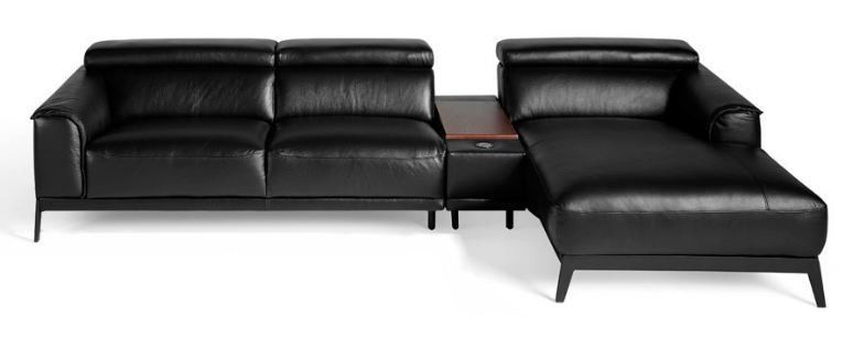 Canapé d'angle droit cuir noir et pieds acier inoxydable Alavy - Photo n°5