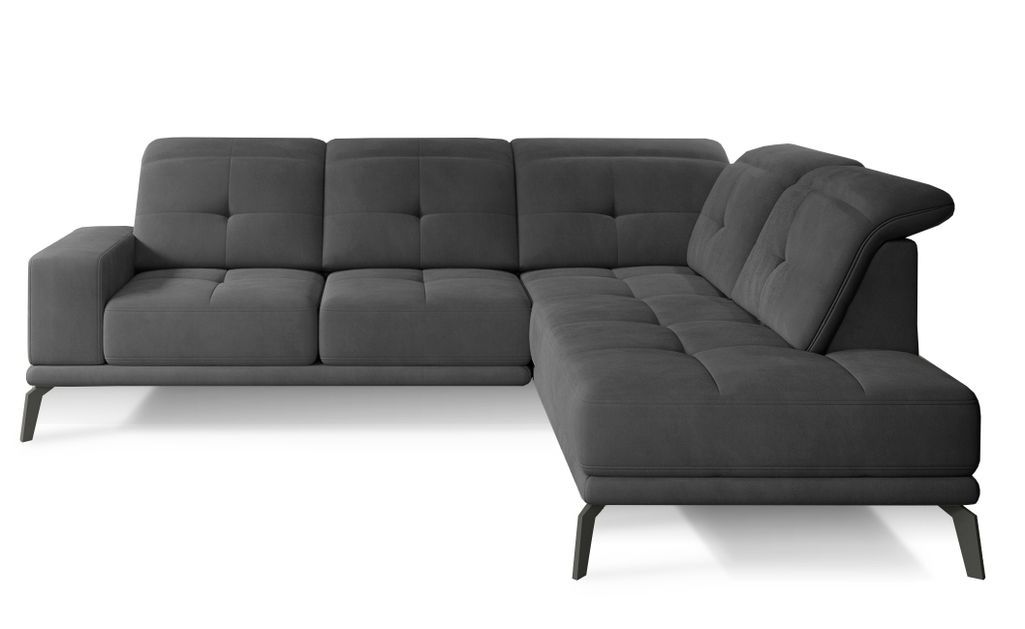 Canapé d'angle droit design matelassé tissu doux noir et pied noir Kazane 275 cm - Photo n°1