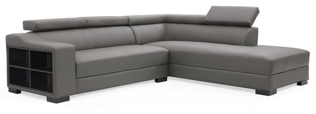 Canapé d'angle droit en cuir gris Callyh - Photo n°2