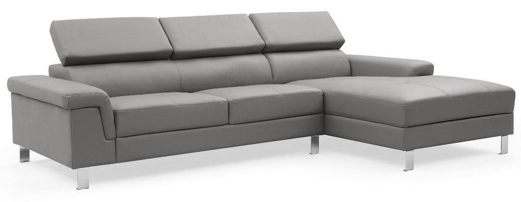 Canapé d'angle droit en cuir gris Vixen - Photo n°1