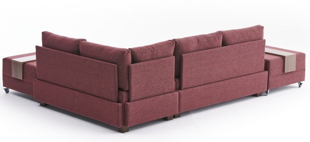 Canapé d'angle droit et 2 poufs tissu rouge Tikona 280 cm - Photo n°8