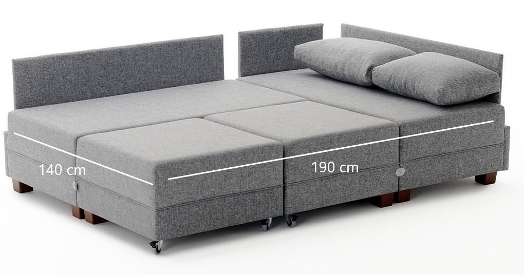 Canapé d'angle droit et 2 poufs tissu rouge Tikona 280 cm - Photo n°10