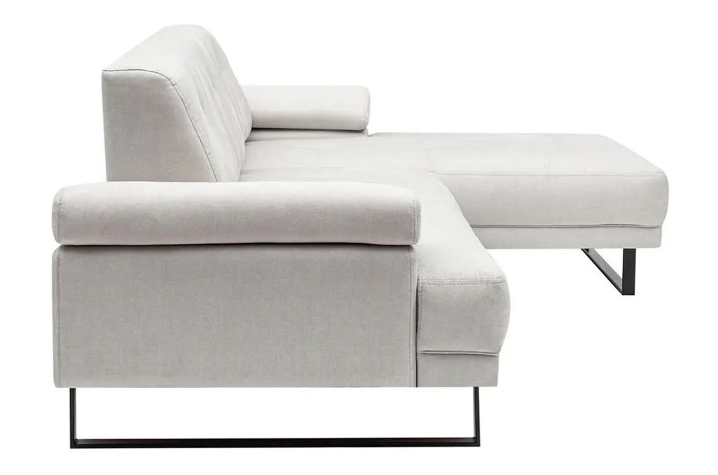 Canapé d'angle droit moderne tissu doux beige clair pieds métal noir Kustone 274 cm - Photo n°5