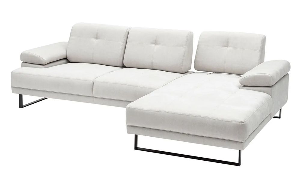 Canapé d'angle droit moderne tissu doux beige clair pieds métal noir Kustone 274 cm - Photo n°16