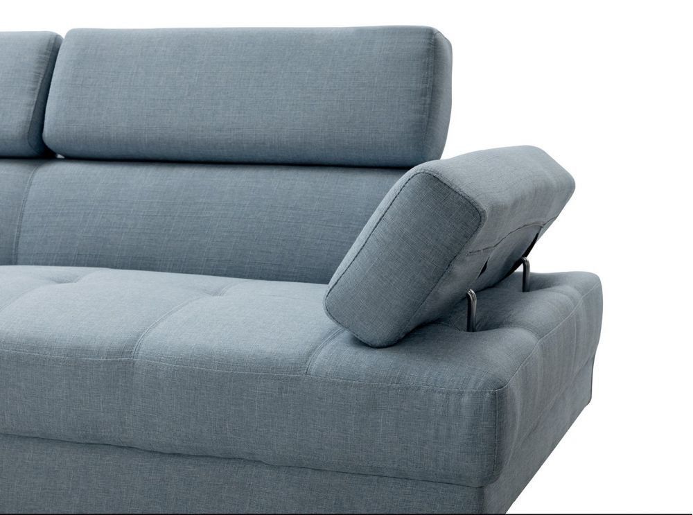 Canapé d'angle droit scandinave avec appuis têtes tissu bleu clair Santra 262 cm - Photo n°5