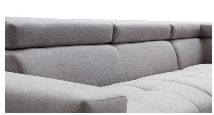 Canapé d'angle droit scandinave avec appuis têtes tissu gris clair Santra 262 cm - Photo n°9