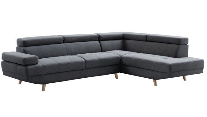 Canapé d'angle droit scandinave avec appuis têtes tissu gris foncé Santra 262 cm - Photo n°4
