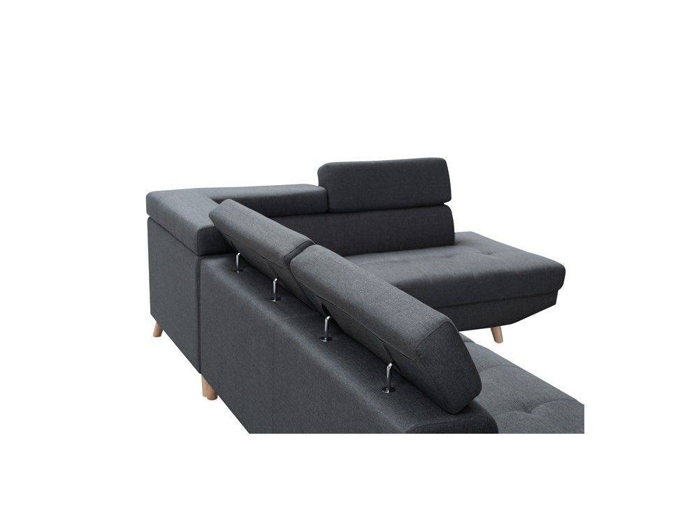 Canapé d'angle droit scandinave avec appuis têtes tissu gris foncé Santra 262 cm - Photo n°5