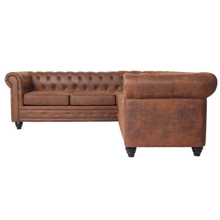 Canapé d'angle droit simili cuir marron vintage Vatsi - Photo n°2