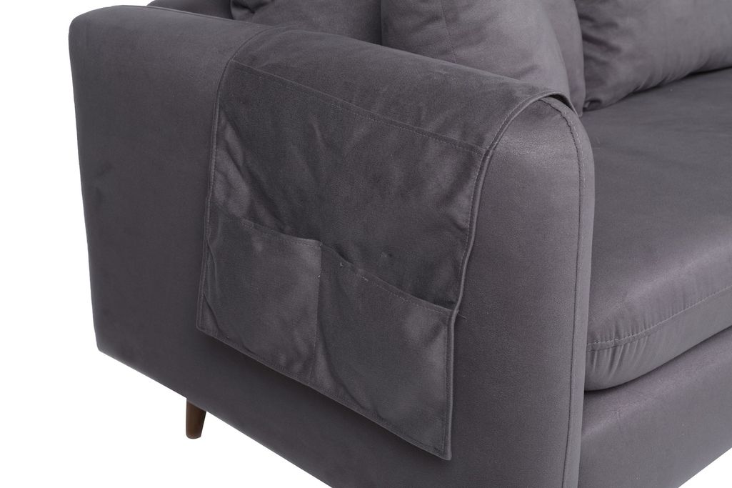 Canapé d'angle droit tissu anthracite avec pieds en bois naturel Rival 215 cm - Photo n°5