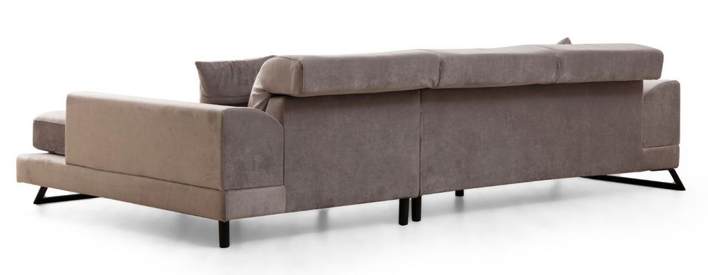 Canapé d'angle droit velours gris avec têtières relevables et pieds metal noir Briko 308 cm - Photo n°4