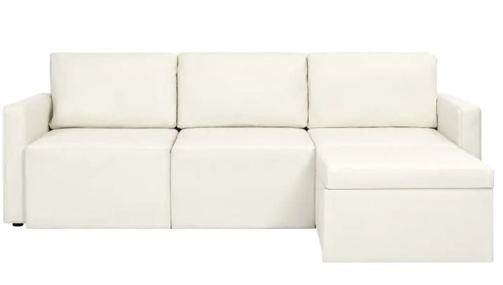 Canapé d'angle extensible et convertible simili cuir blanc Karen - Photo n°2