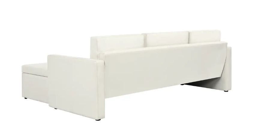 Canapé d'angle extensible et convertible simili cuir blanc Karen - Photo n°3