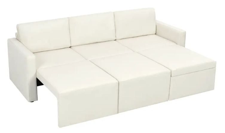 Canapé d'angle extensible et convertible simili cuir blanc Karen - Photo n°4