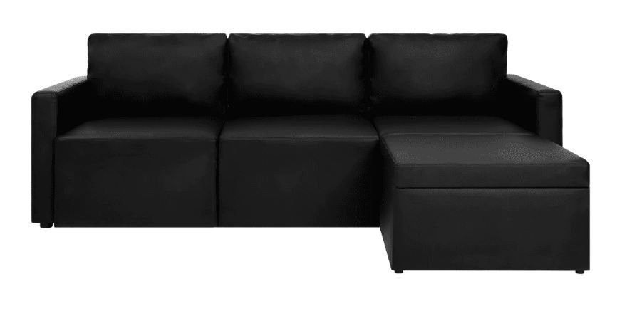 Canapé d'angle extensible et convertible simili cuir noir Karen - Photo n°4