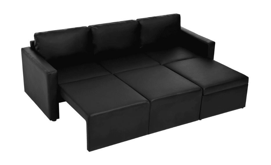 Canapé d'angle extensible et convertible simili cuir noir Karen - Photo n°6