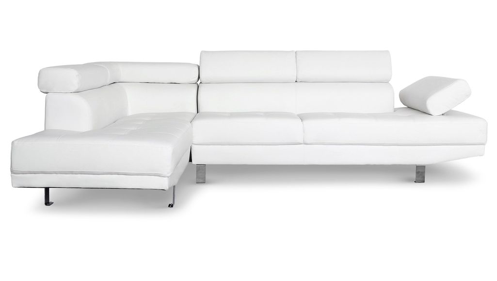 Canapé d'angle gauche 5 places simili cuir blanc Omeg 260 cm - Photo n°1