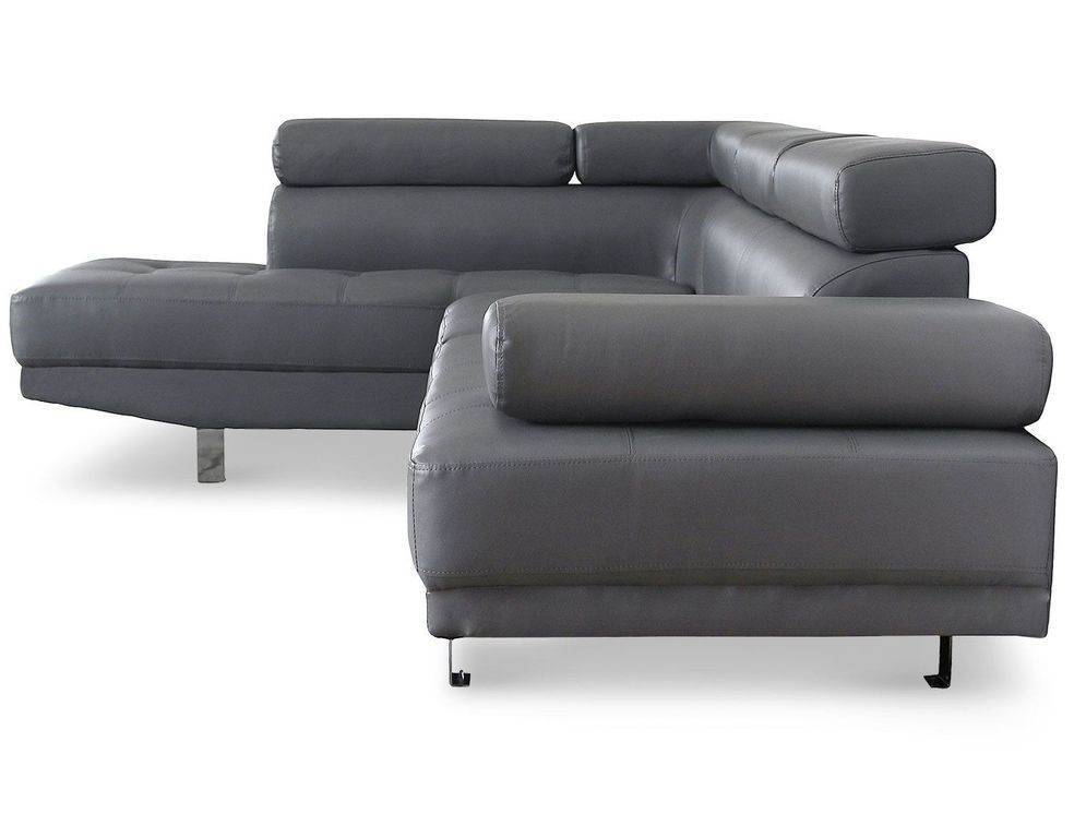 Canapé d'angle gauche 5 places simili cuir gris Omeg 260 cm - Photo n°4